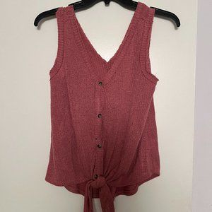 Sienna sky button down, tie at waist, sleeveless top XS